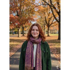 Paisley‎ Shawl Scarf Wrap Maroon Gold Fringe